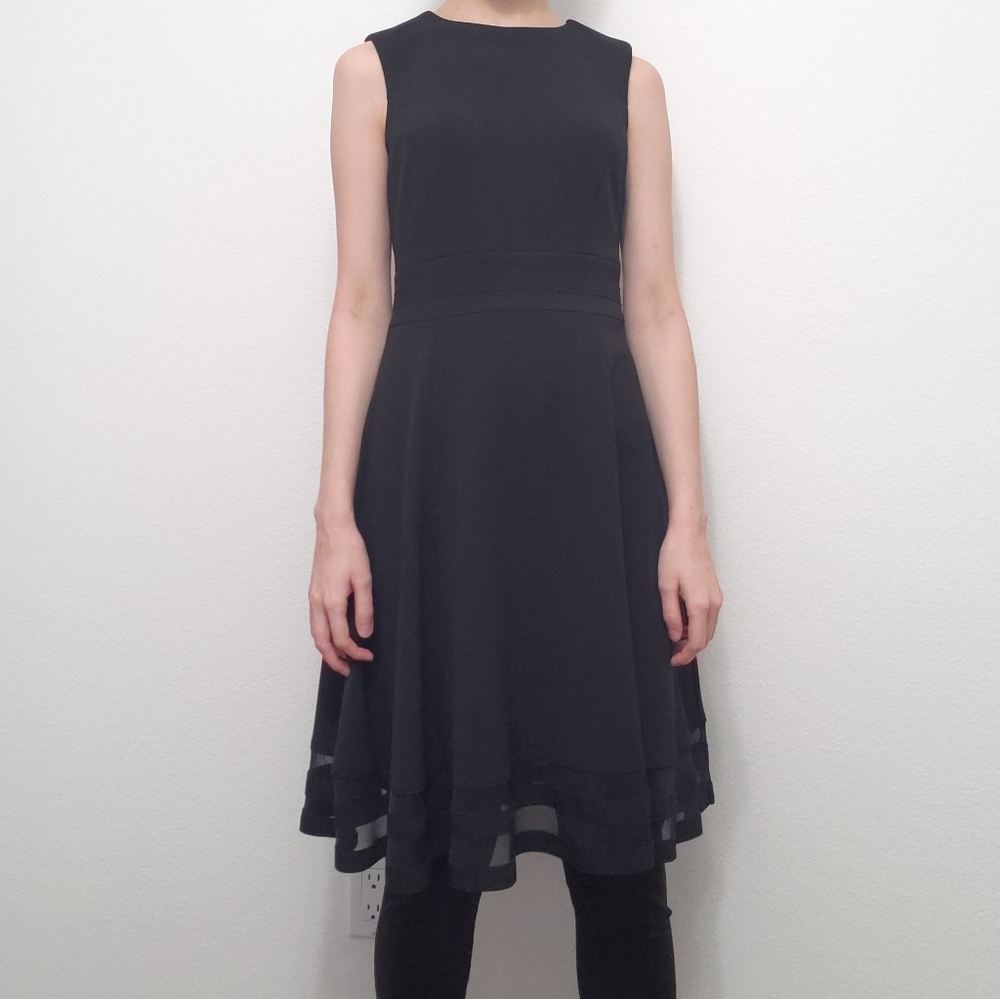 Calvin Klein A-Line Mesh Stripe Black Dress Size 4 - Picture 6 of 10